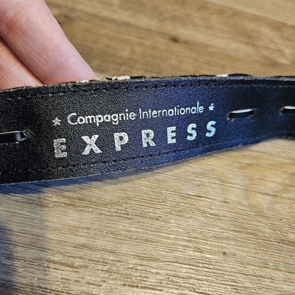 Express Compagnie Internationale Leather Corduroy Belt Size S Black White - Picture 7 of 14
